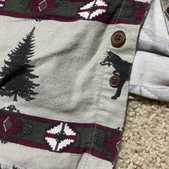 Woolrich Moose Deer Outdoor Tree Forest Aztec Flannel Long Sleeve Button Medium - Picture 4 of 13